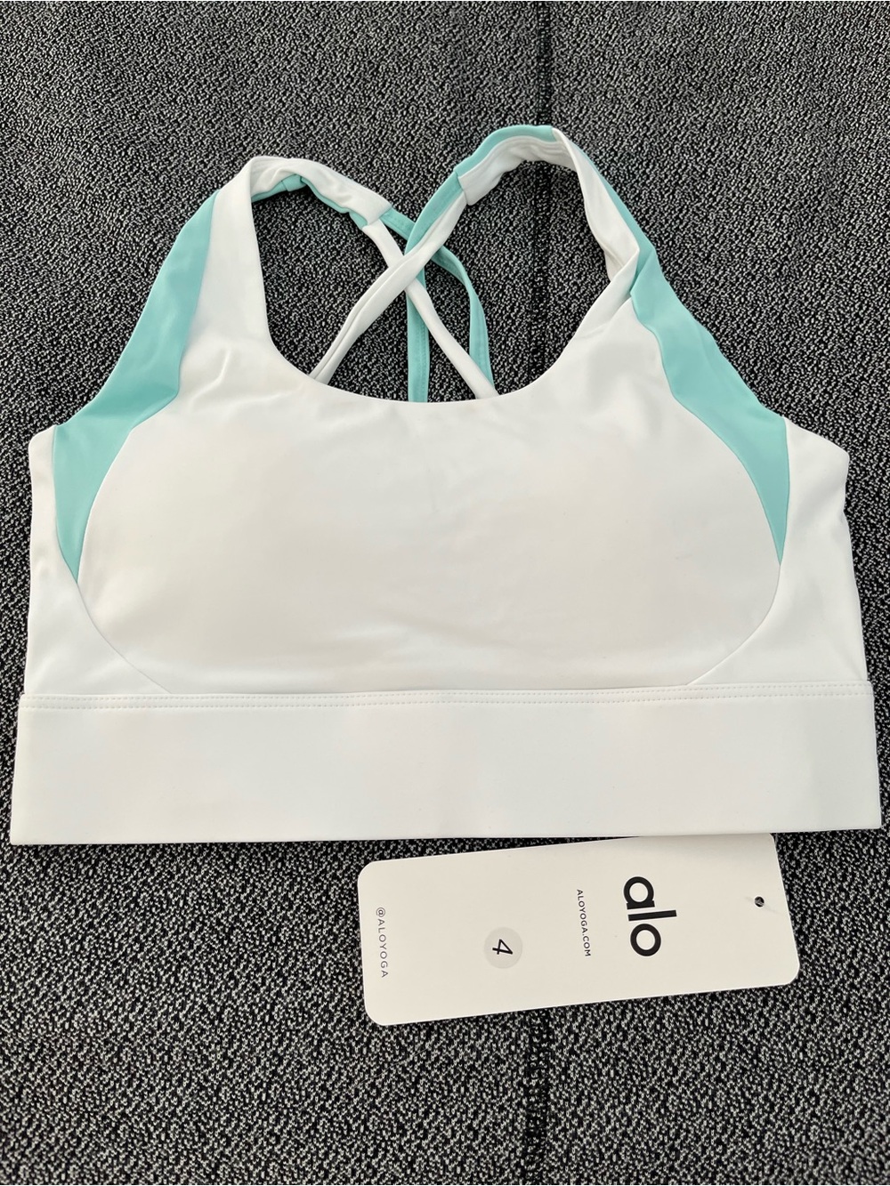 ALO Yoga White & Mint Cross-Back Sports Bra